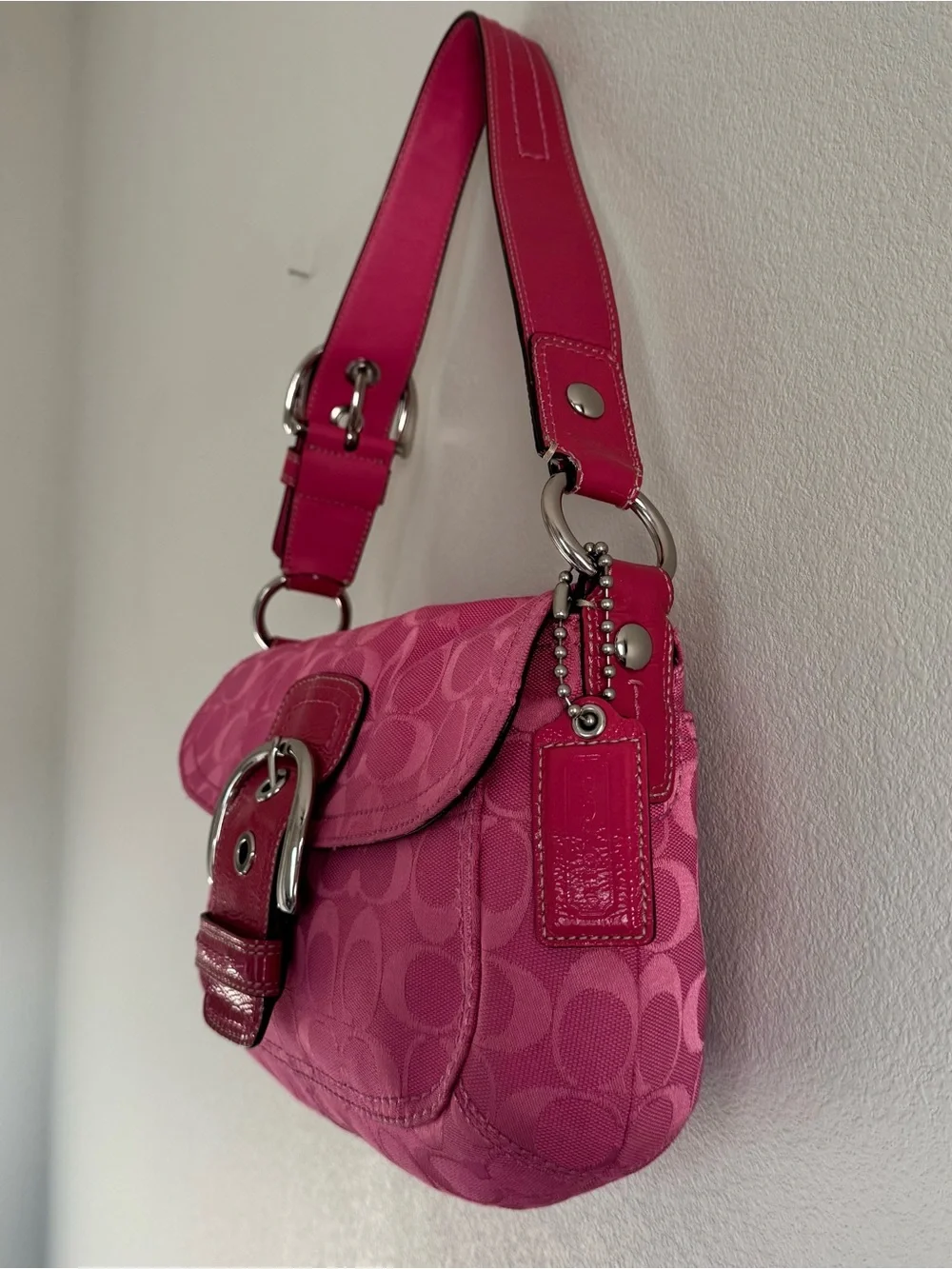 Vintage Y2K Hot Pink Coach Signature Soho Buckle Shoulder Bag